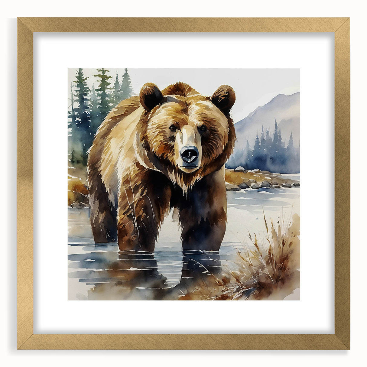 Brown bear wall art collection framed in gold with a mat, showcasing intricate details and a vibrant design, perfect for enhancing home decor.