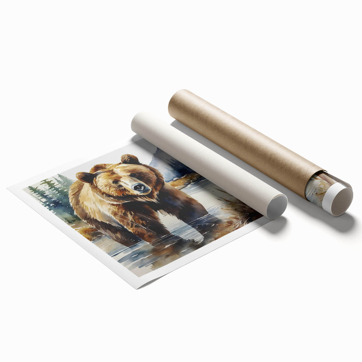 Brown bear wall art collection showcasing a stylized bear design on textured canvas, rolled for easy display and delivery, perfect for wildlife decor enthusiasts.