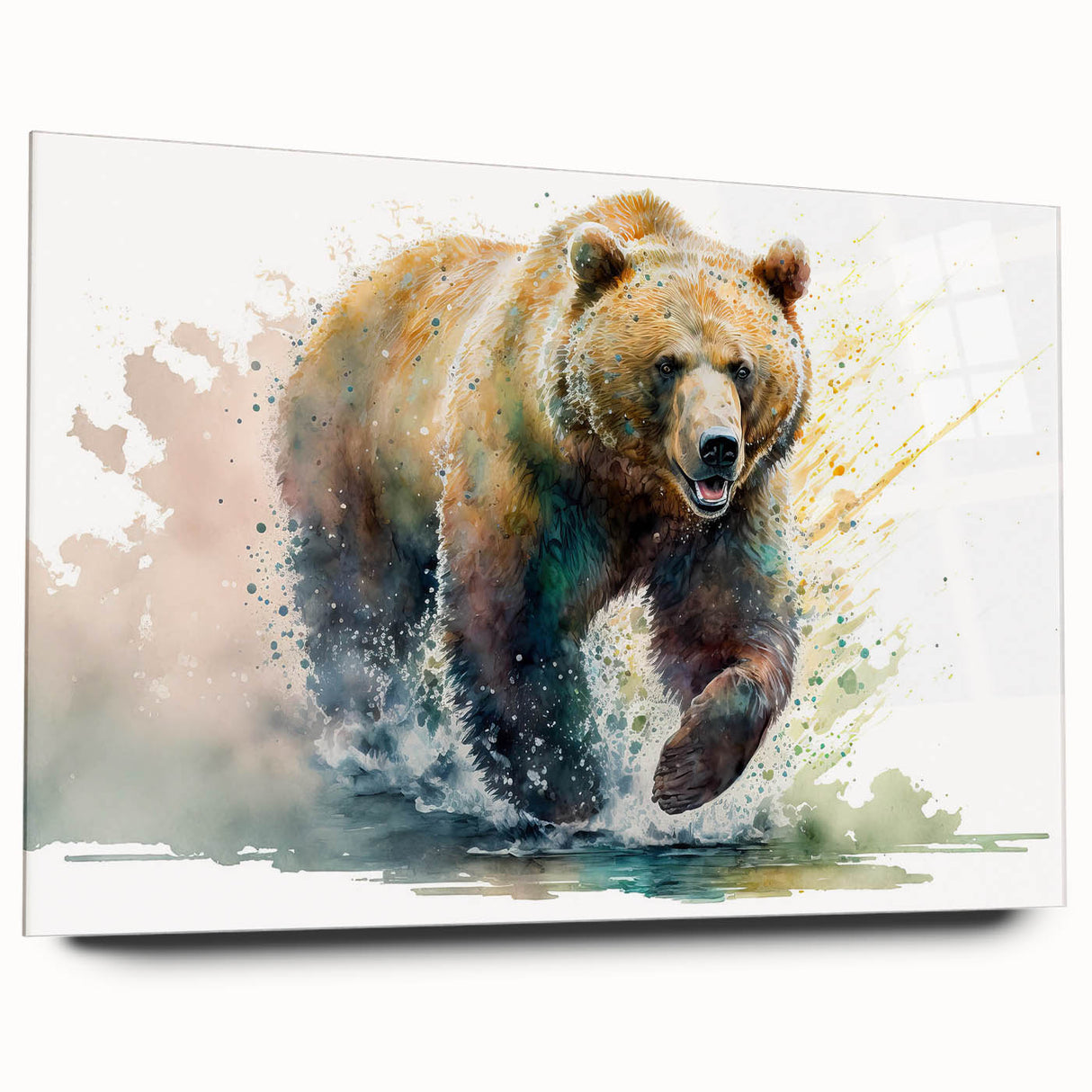 Acrylic wall art collection featuring a side view of a brown bear design, showcasing intricate details and vibrant colors, perfect for nature-themed decor.