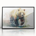 Framed wall art showcasing a brown bear design in an elegant black frame, perfect for nature-themed decor. This piece adds a touch of wilderness to any room.
