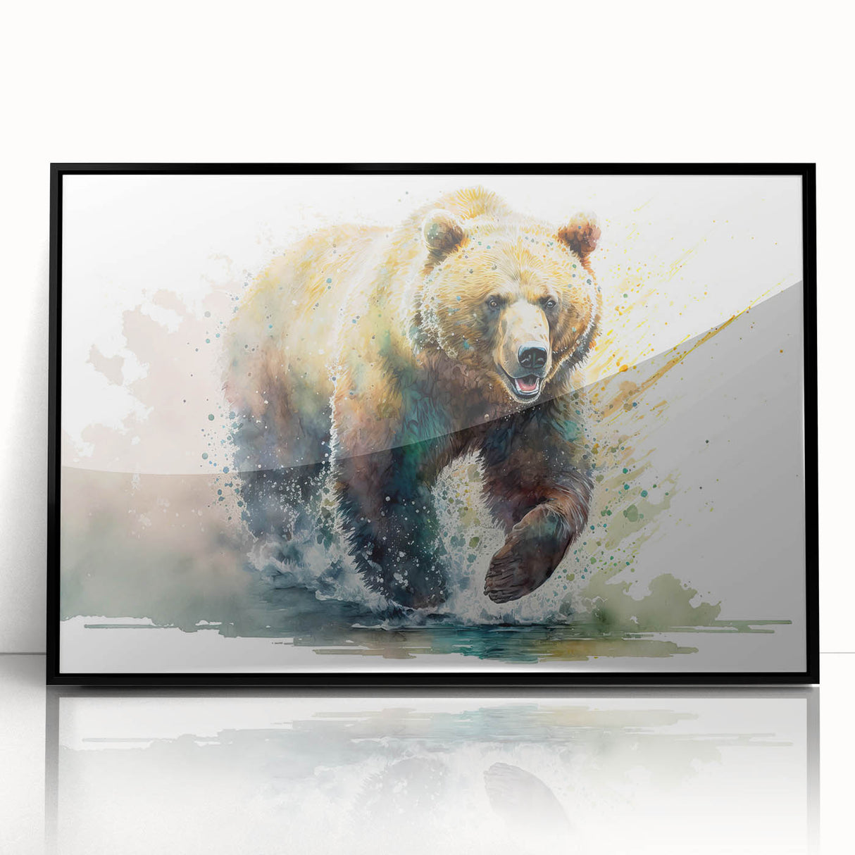 Framed wall art showcasing a brown bear design in an elegant black frame, perfect for nature-themed decor. This piece adds a touch of wilderness to any room.