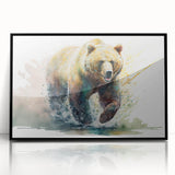 Framed wall art showcasing a brown bear design in an elegant black frame, perfect for nature-themed decor. This piece adds a touch of wilderness to any room.