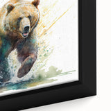 Close-up view of a framed canvas wall art piece showcasing a detailed brown bear design, highlighting intricate textures and warm earthy tones, perfect for nature-themed decor.