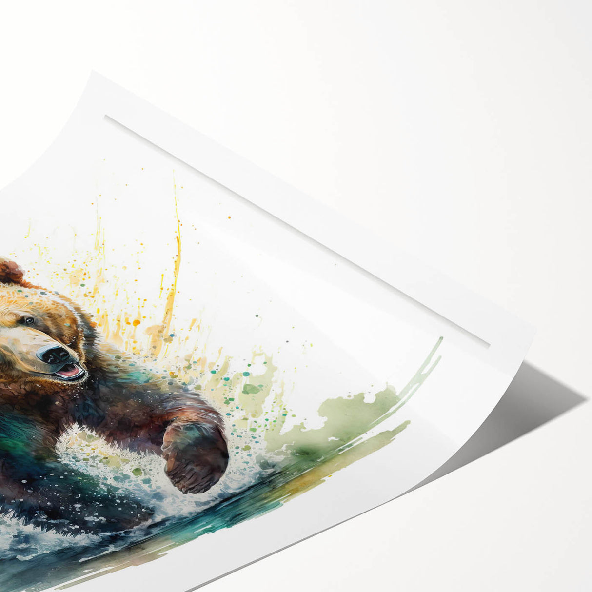 Brown bear wall art print showcasing a beautifully detailed illustration of a bear in a natural setting, ideal for wildlife enthusiasts and home decor. The vibrant colors and intricate design make it a striking addition to any space.