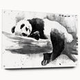 Panda bear wall art design printed on acrylic glass, showcasing a vibrant side view with decorative pins for easy hanging, perfect for modern home decor.