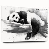 Acrylic glass wall art featuring a charming panda bear design, showcasing vibrant colors and a sleek side view, perfect for adding a playful touch to any room decor.