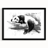 Black-framed wall art featuring a cute panda bear design, set against a minimalist white background, perfect for children's rooms or playful decor themes.