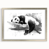 Framed wall art featuring a cute panda bear design, set in a sleek silver frame with a mat, ideal for children's rooms or playful decor. Perfect for animal lovers.