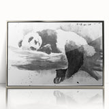 Framed wall art featuring a whimsical panda bear design, presented in a sleek silver frame with an acrylic front, perfect for playful home decor.
