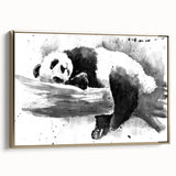 Framed wall art featuring a stylish panda bear design on a gold background, showcasing modern decor ideal for children's rooms or playful spaces.