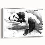 Framed canvas wall art featuring a whimsical panda bear design, showcasing vibrant colors and playful elements, ideal for children's room decor.