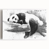 Stretched canvas wall art featuring a playful panda bear design, ideal for children's rooms or nursery decor, showcasing vibrant colors and whimsical details.