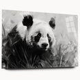 Acrylic glass wall art featuring a playful panda bear design, showcasing vibrant colors and a side view with pins for easy hanging, perfect for children's room decor.