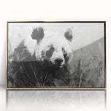 Framed wall art featuring a cute panda bear design in vibrant colors, with a sleek gold frame and acrylic front, perfect for nursery or playful decor.