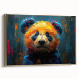 Framed wall art featuring a whimsical panda bear design, set against a gold background, showcasing a modern aesthetic perfect for children's rooms or playful spaces.