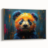 Framed wall art featuring a stylish panda bear design in silver tones, showcasing a modern aesthetic perfect for home decor. Ideal for animal lovers and contemporary art enthusiasts.
