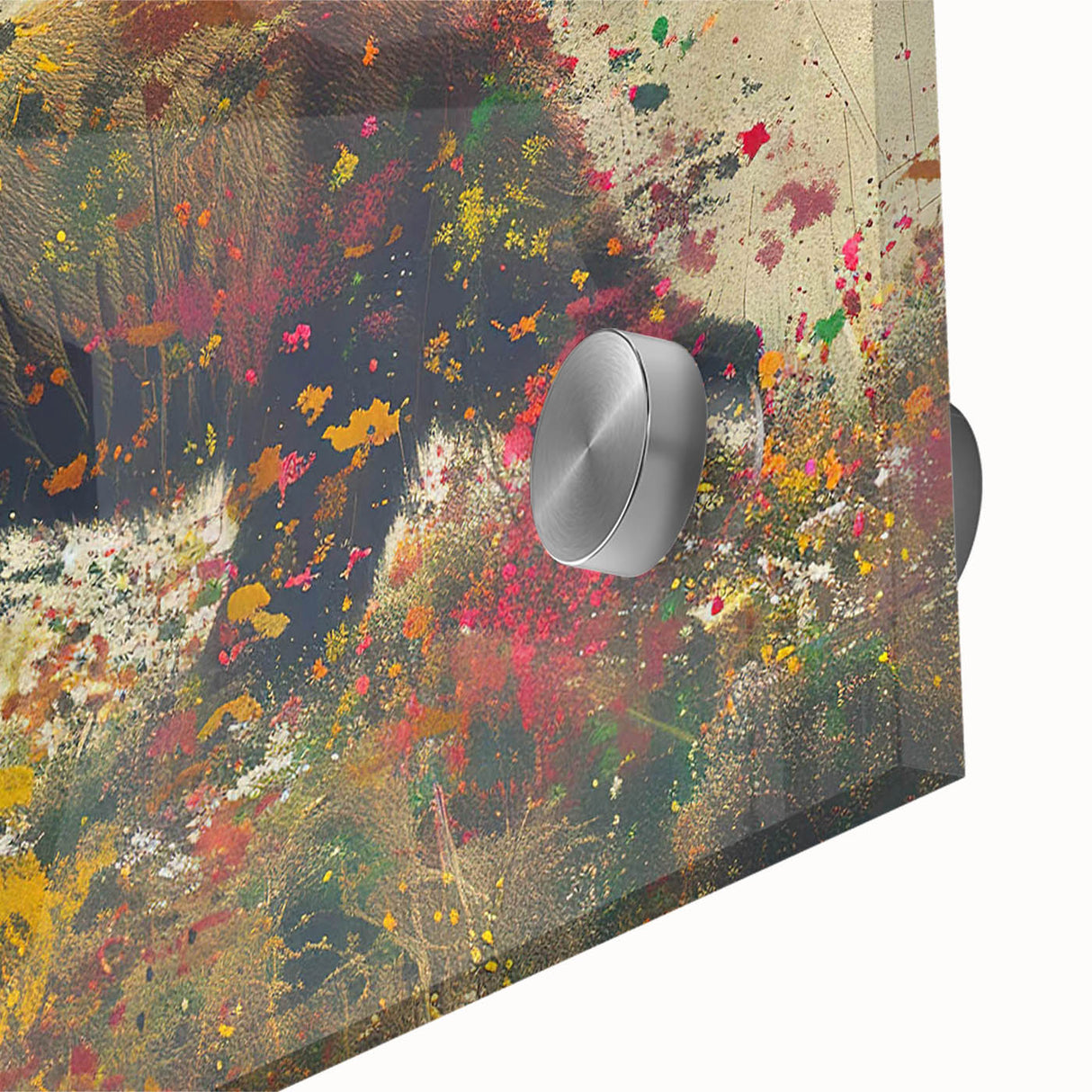 Close-up of a vibrant panda bear wall art piece, showcasing intricate details and colors on acrylic glass, perfect for modern decor and art enthusiasts.