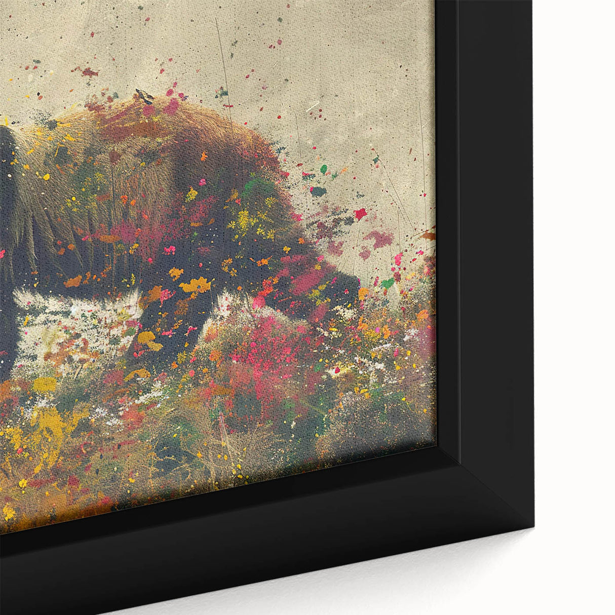 Close-up of a framed canvas wall art featuring a playful panda bear design, showcasing vibrant colors and intricate details, perfect for children's room decor.
