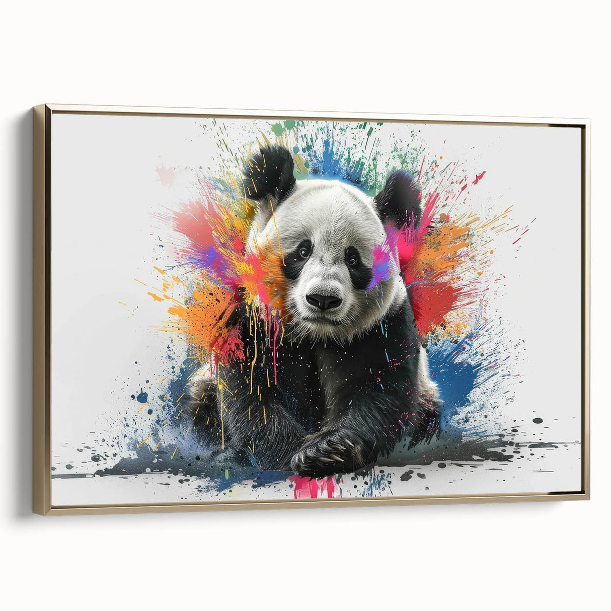 Framed wall art featuring a panda bear design on a textured canvas, elegantly bordered in gold, ideal for enhancing modern decor in living spaces or nurseries.