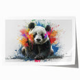 Panda bear wall art design on rolled print showcases vibrant colors and playful imagery, perfect for children's room decor or animal-themed spaces. This unique artwork adds a whimsical touch to any interior, appealing to both kids and adults alike.