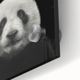 Close-up of a vibrant panda bear wall art design printed on acrylic glass, showcasing intricate details and vivid colors, perfect for modern home decor.
