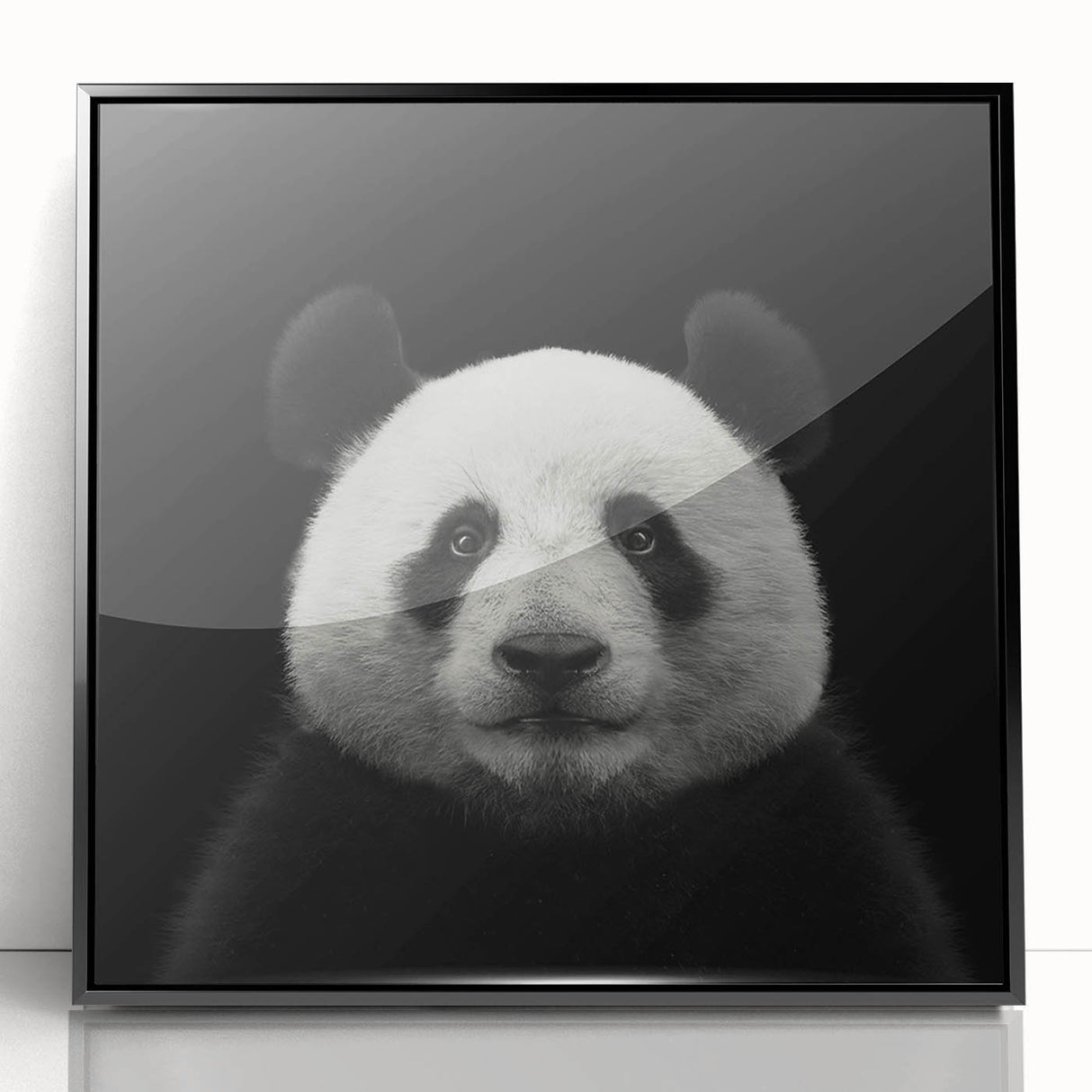Framed acrylic wall art featuring a playful panda bear design, showcasing vibrant colors and a modern aesthetic, perfect for children's room decor or animal lovers.