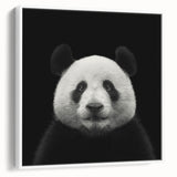 Framed canvas wall art featuring a playful panda bear design, set against a white background, showcasing vibrant colors and whimsical details, ideal for children's decor.
