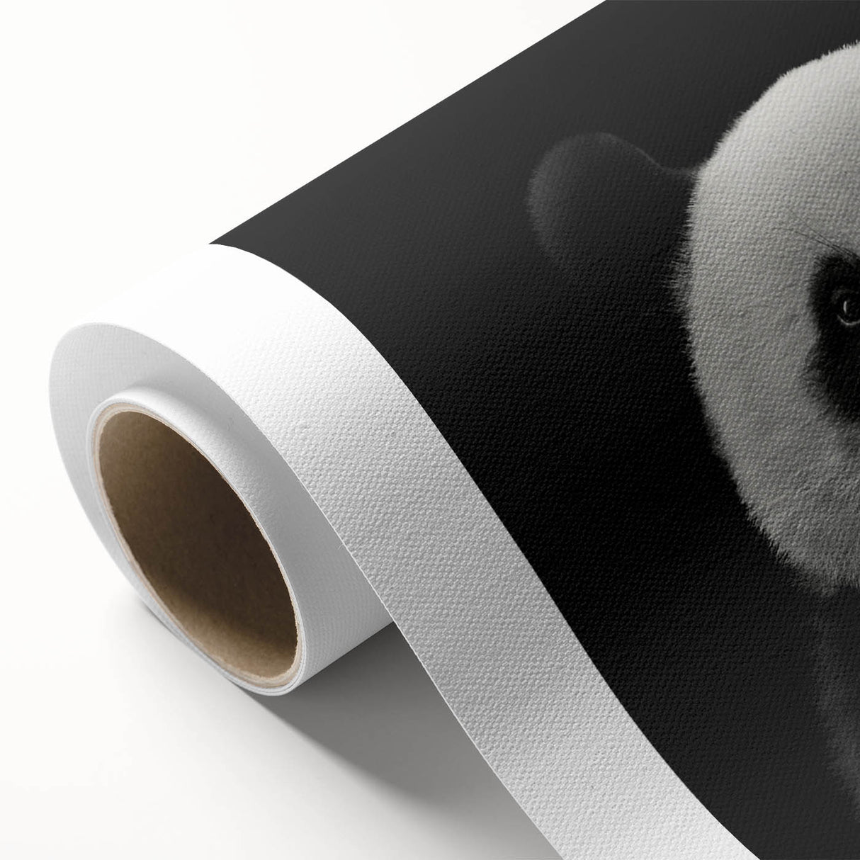 Rolled canvas showcasing a playful panda bear design, vibrant colors, and intricate details, perfect for children's room decor or whimsical art collections.