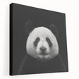 Stretched canvas wall art featuring a playful panda bear design in vibrant colors, showcasing a side view that highlights its detailed illustration and modern aesthetic. Perfect for children's rooms or playful decor.