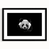 Panda bear wall art collection framed in a sleek black frame, showcasing a playful panda design with a white mat, perfect for children's room decor.