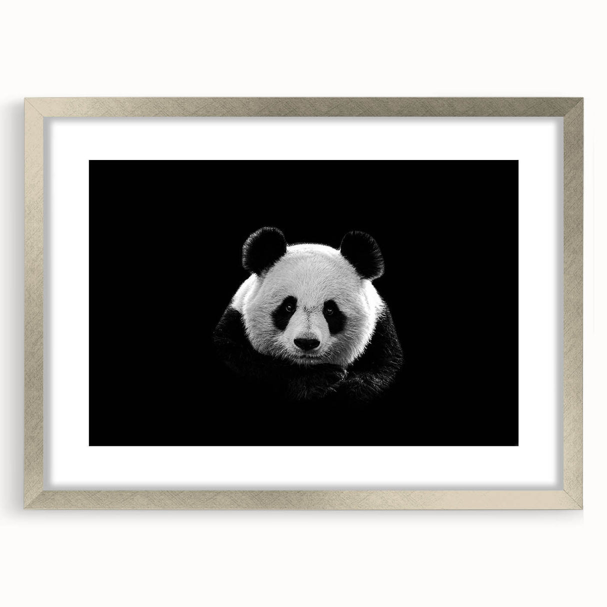 Framed wall art collection featuring a bear and panda design in a silver frame with a mat, ideal for enhancing modern home decor with playful wildlife themes.