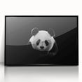 Framed acrylic wall art featuring a whimsical black-and-white panda bear design, ideal for children's rooms or playful decor, showcasing a modern aesthetic.