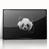 Framed acrylic wall art featuring a whimsical black-and-white panda bear design, ideal for children's rooms or playful decor, showcasing a modern aesthetic.