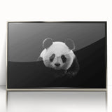 Framed acrylic wall art showcasing a playful panda bear design in vibrant colors, set against a sleek silver frame, perfect for modern home decor.
