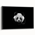 Framed canvas wall art featuring a black and white panda bear design, showcasing intricate details and a sleek side view, perfect for modern home decor.