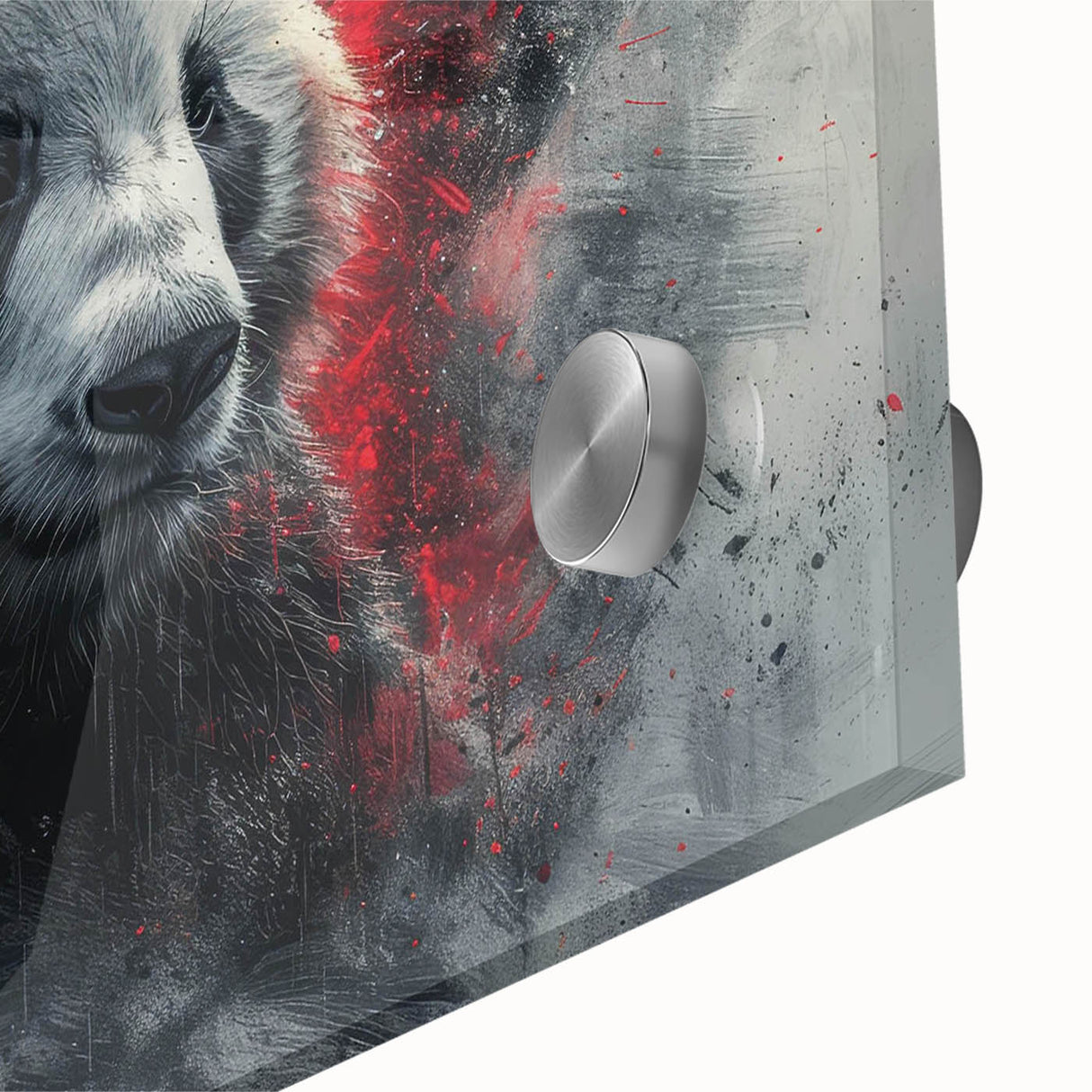 Close-up of a bear and panda design wall art collection displayed on acrylic glass, featuring vibrant colors and intricate details, perfect for modern home decor.