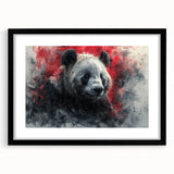 Framed panda bear wall art design with a black mat and sleek black frame, showcasing a whimsical and playful aesthetic perfect for children's rooms or nurseries.