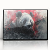 Framed black wall art featuring a whimsical panda bear design, perfect for children's room decor, showcasing vibrant colors and playful imagery.