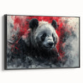Framed canvas wall art collection showcasing a whimsical panda bear design in vibrant colors, featuring a sleek black frame and side view profile, perfect for children's rooms or playful decor.