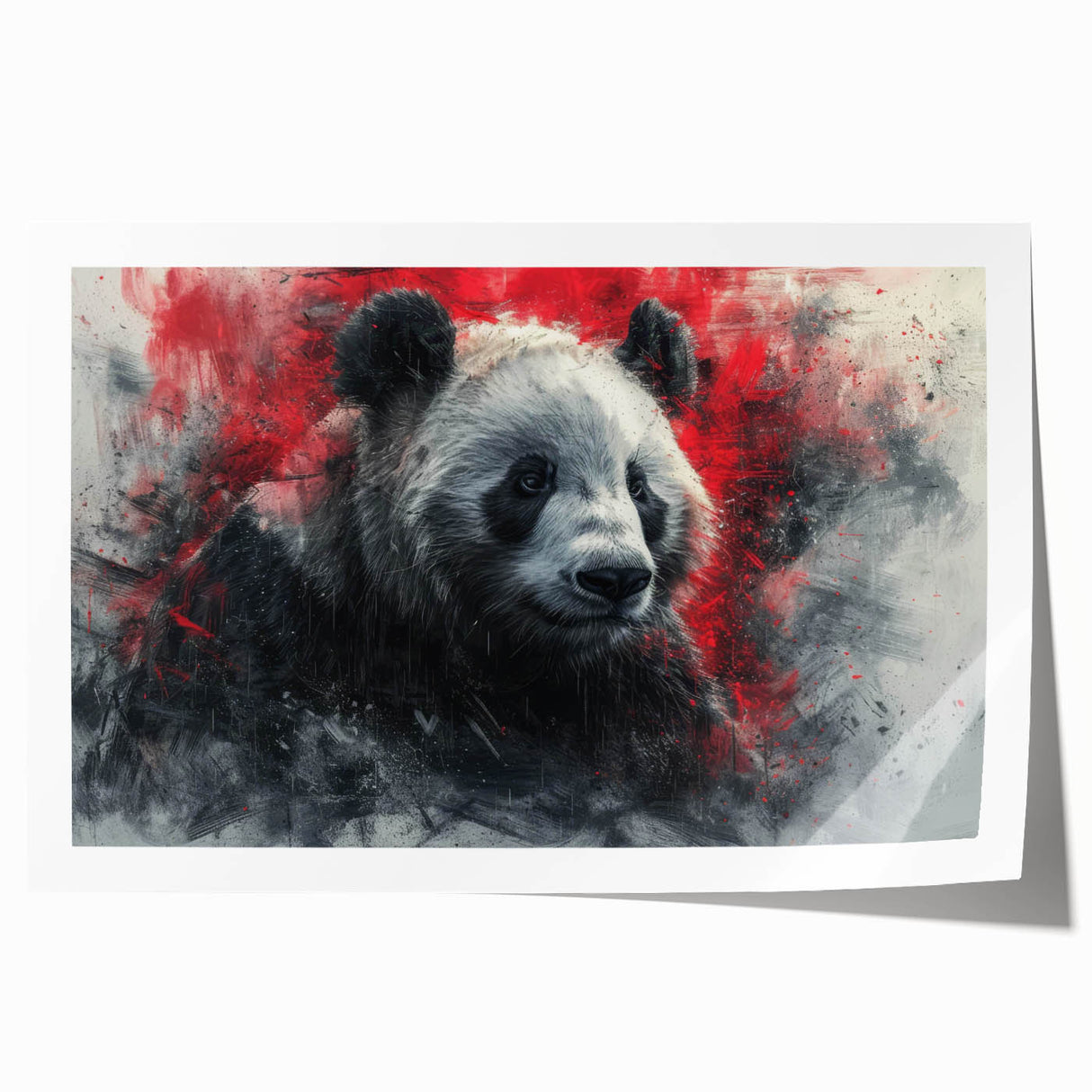 Panda bear wall art print featuring a vibrant, playful design, showcasing a cute panda surrounded by lush greenery, perfect for nursery or children's room decor. This rolled print is ideal for adding a whimsical touch to any space.