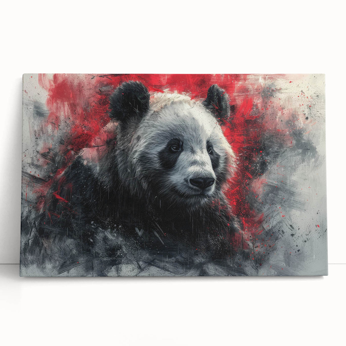 Panda bear wall art on stretched canvas showcasing vibrant colors and playful design, perfect for children's rooms or playful decor styles.