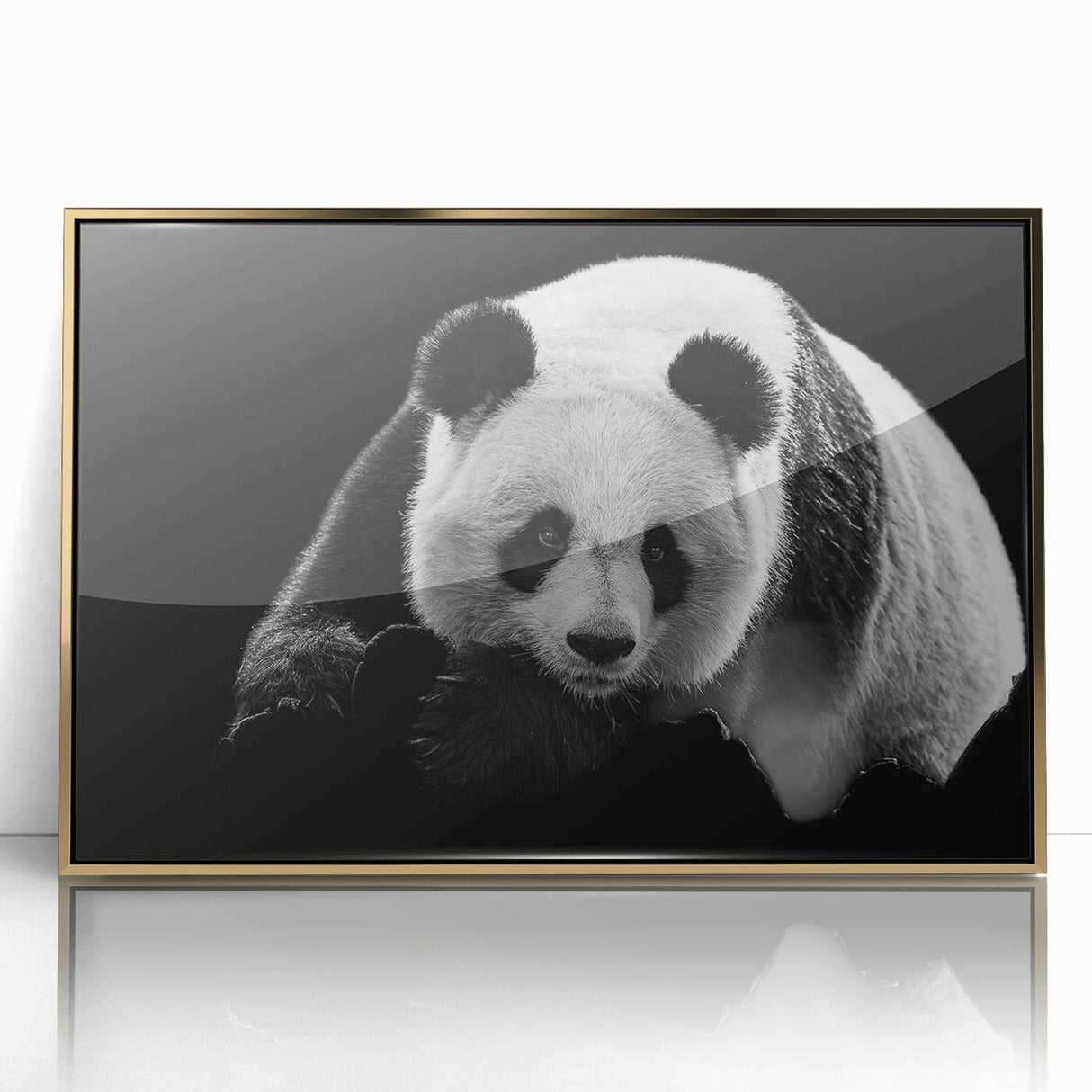 Framed wall art collection featuring a panda bear design with a gold-acrylic finish, ideal for children's room decor, blending playful aesthetics and modern style.