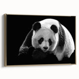Framed wall art collection featuring a panda bear design with a gold border, showcasing playful colors and a side view that highlights its artistic details. Perfect for adding a whimsical touch to children's rooms or playful decor themes.