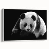 Framed wall art featuring a panda bear design on a white canvas, showcasing vibrant colors and whimsical details, perfect for children's room decor or animal lovers.
