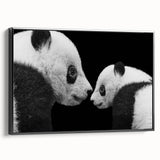 Framed wall art featuring a panda bear design in vibrant colors, presented from a black side view, perfect for modern home decor and animal lovers.