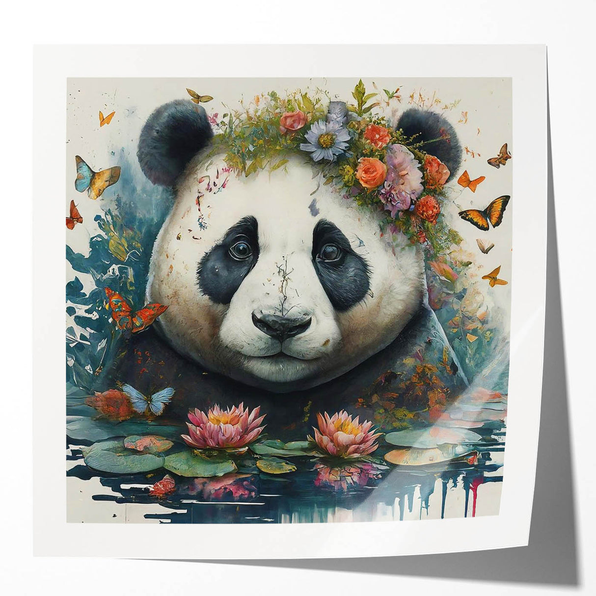 Panda bear wall art collection displayed in a mockup setting, featuring vibrant colors and glossy finish, perfect for children's rooms or playful decor themes.