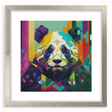 Framed silver wall art showcasing a charming panda bear design, perfect for children's rooms or playful decor, with a sleek mat for added elegance.