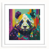 Framed wall art featuring a whimsical panda bear design, showcased in a sleek white frame with matting, perfect for children's rooms or playful decor.