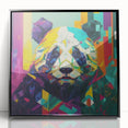 Framed acrylic wall art showcasing a whimsical panda bear design, featuring vibrant colors and playful details, perfect for children's room decor or animal-themed spaces.