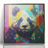 Framed wall art featuring a playful panda design with a gold-acrylic finish, ideal for adding a whimsical touch to children's rooms and modern decor.